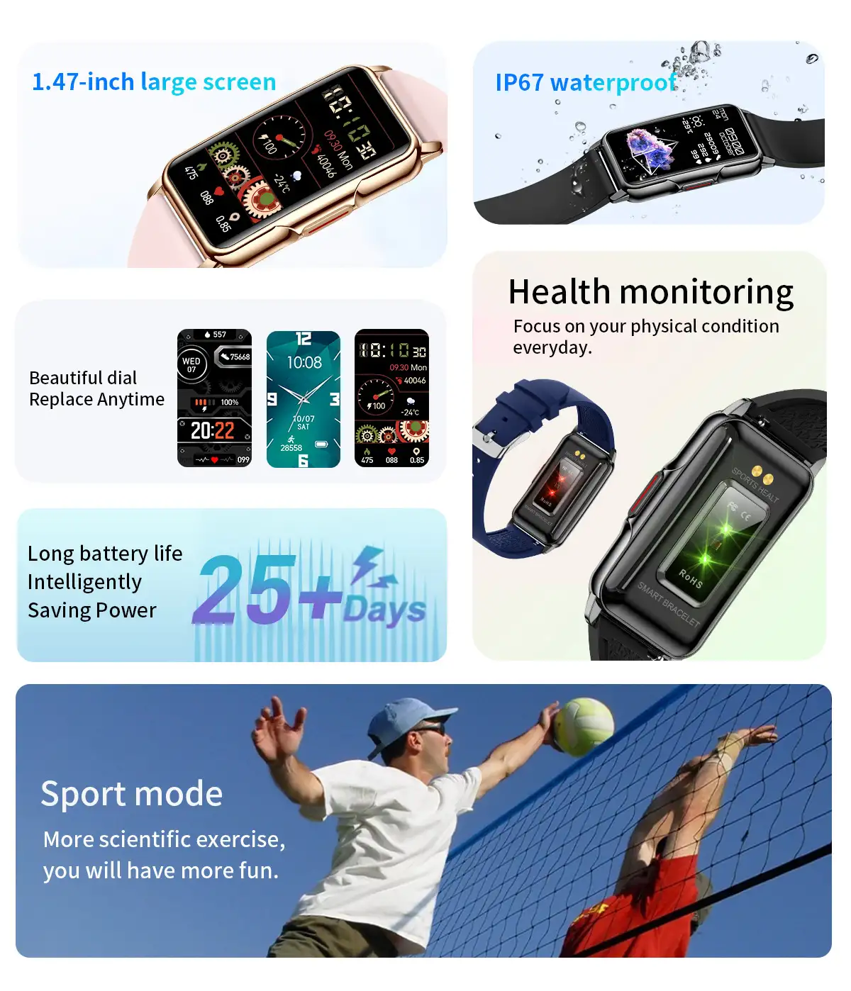 Outdoor Smart Sport Bracelet Multi-functional Health Monitoring Watch Women