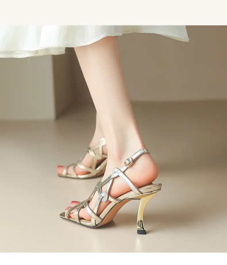 Summer Retro Hollow-out Roman Style Sandals High Heels