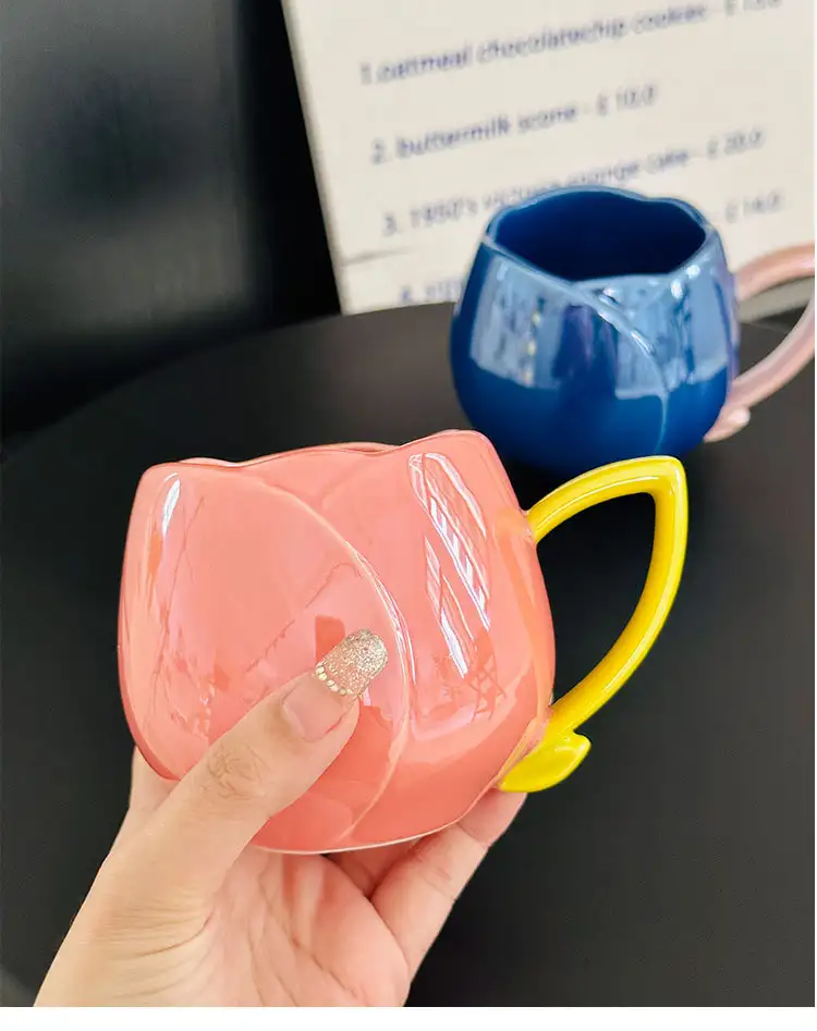 Female Gaomei Tulip Ceramic Mug Without Spoon Girly Heart Water Cup