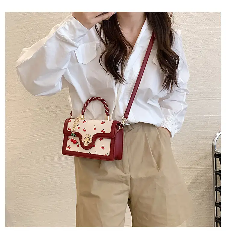 Cute Cherry Twist Portable Small Square Bag