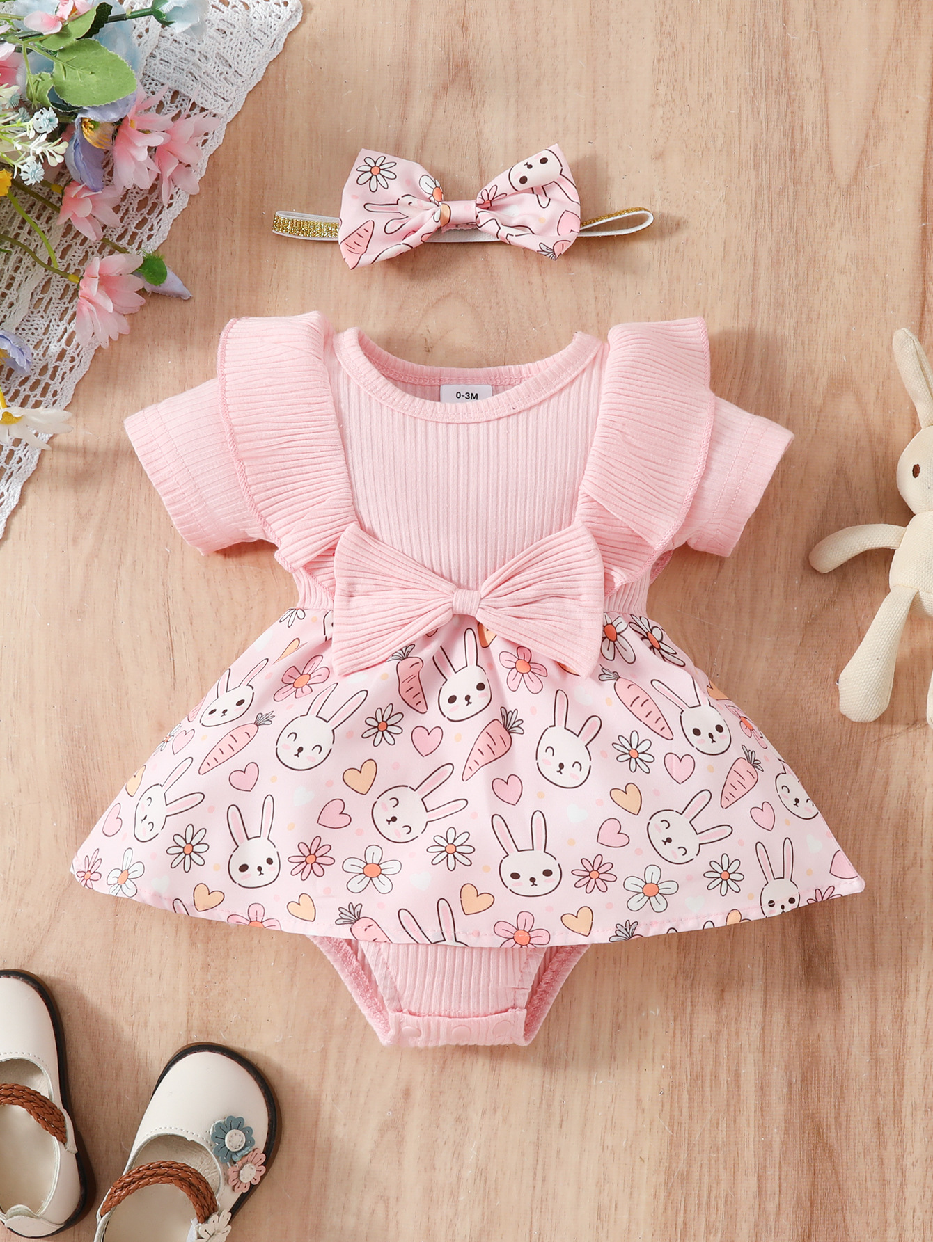 Pink Love Rabbit Romper-0to3M