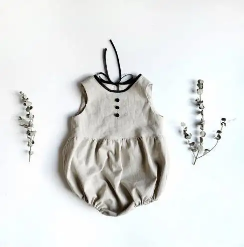 Baby Linen Sleeveless Color Matching Jumpsuit