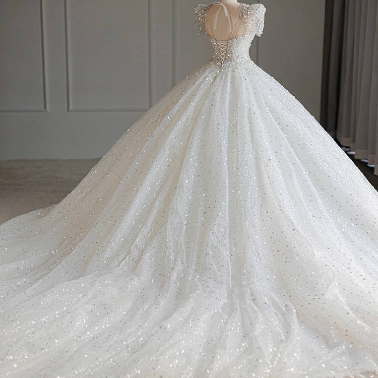 White trailing wedding dress-XS