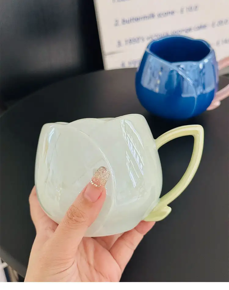 Female Gaomei Tulip Ceramic Mug Without Spoon Girly Heart Water Cup