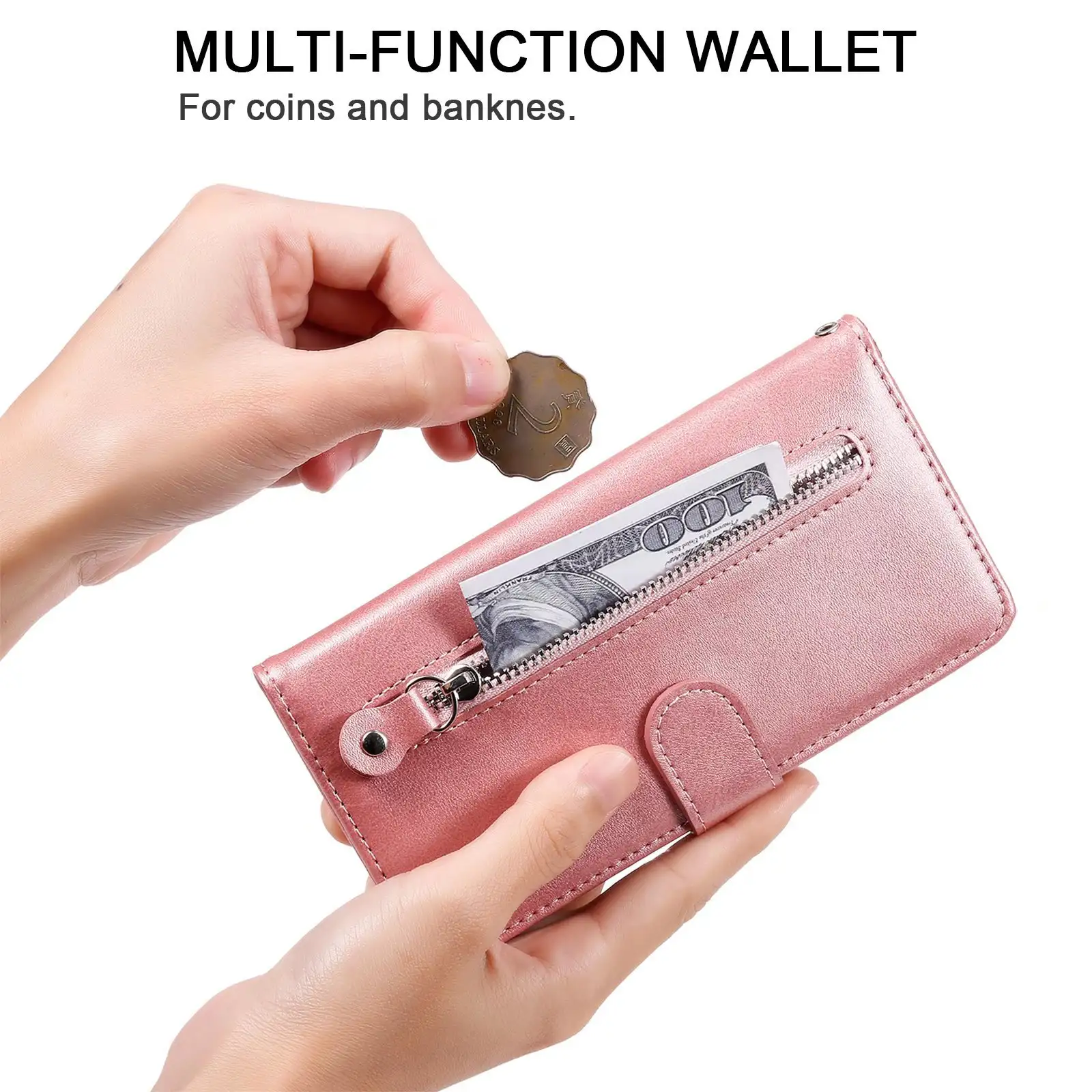 Mobile Phone Leather Case Zipper Wallet Card Holder Protective Case