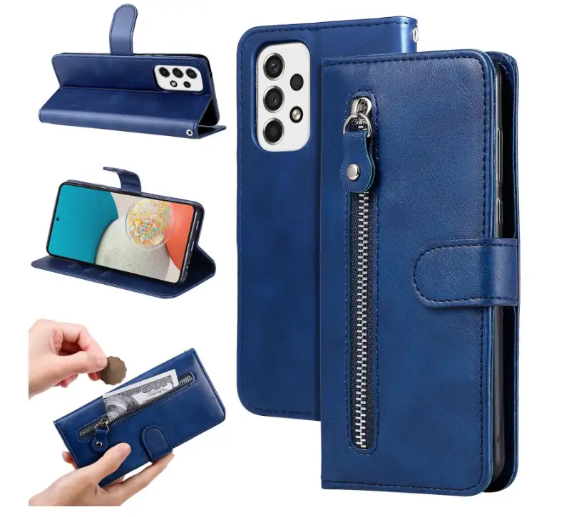 Mobile Phone Leather Case Zipper Wallet Card Holder Protective Case