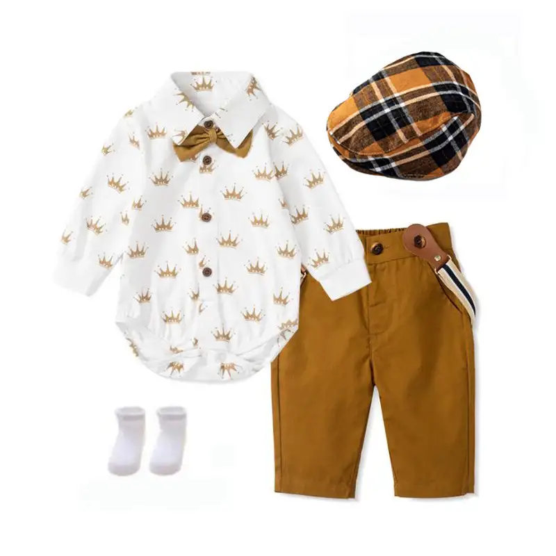 Baby Boy Gentleman Dress Infant Long-sleeved Trousers Triangle Rompers Suit