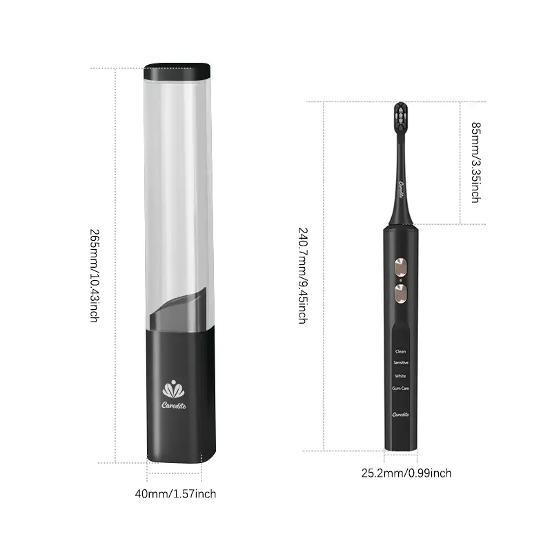 Caredite Newest Travel Electronic Toothbrush With Ultraviolet Disinfection Function Case Suit, 4 Cleaning Modes With 3 Power Model, 45 Days Long Lasting Battery Life