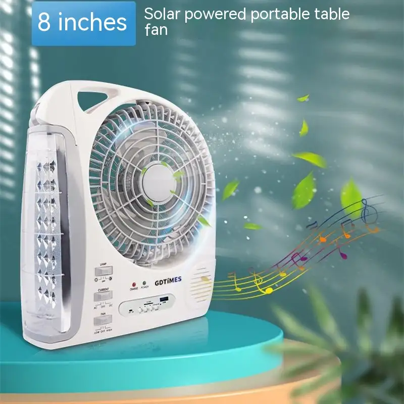 8-inch Solar Fan With Bluetooth Radio