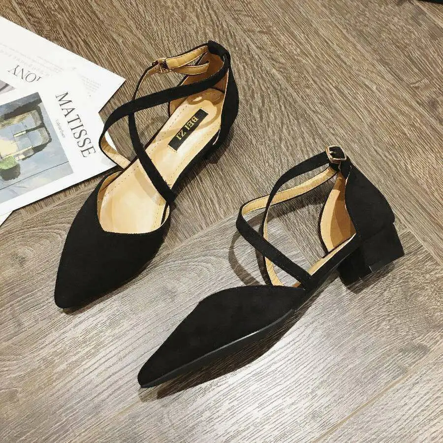 Women's Flat Bottomed Pointed Toe Versatile Cross Tie Single Shoes