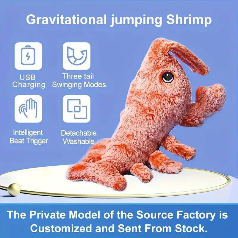 Pet Gravity Shrimp Plush Toy USB Charging Simulate Lobster Electric Jumping Cat Toys, Simulation Lobster Dog Toy, USB Charging With Catnip Plush Cat Toy, Pet Dog Cats Stuffed Interactive Toy