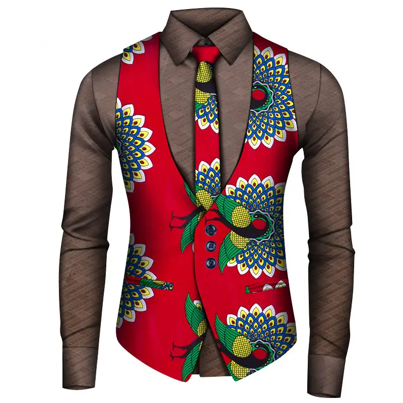 African Men's Shirt Vest Tie Three-piece Set