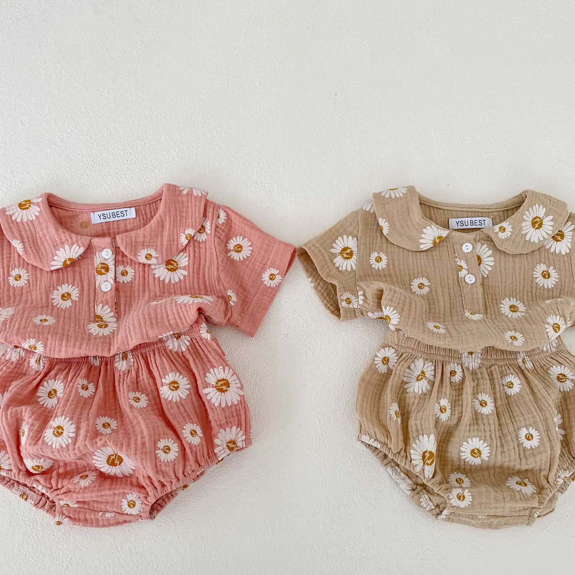 Baby Girl Suit Korean Style Doll Collar Short Sleeve Top