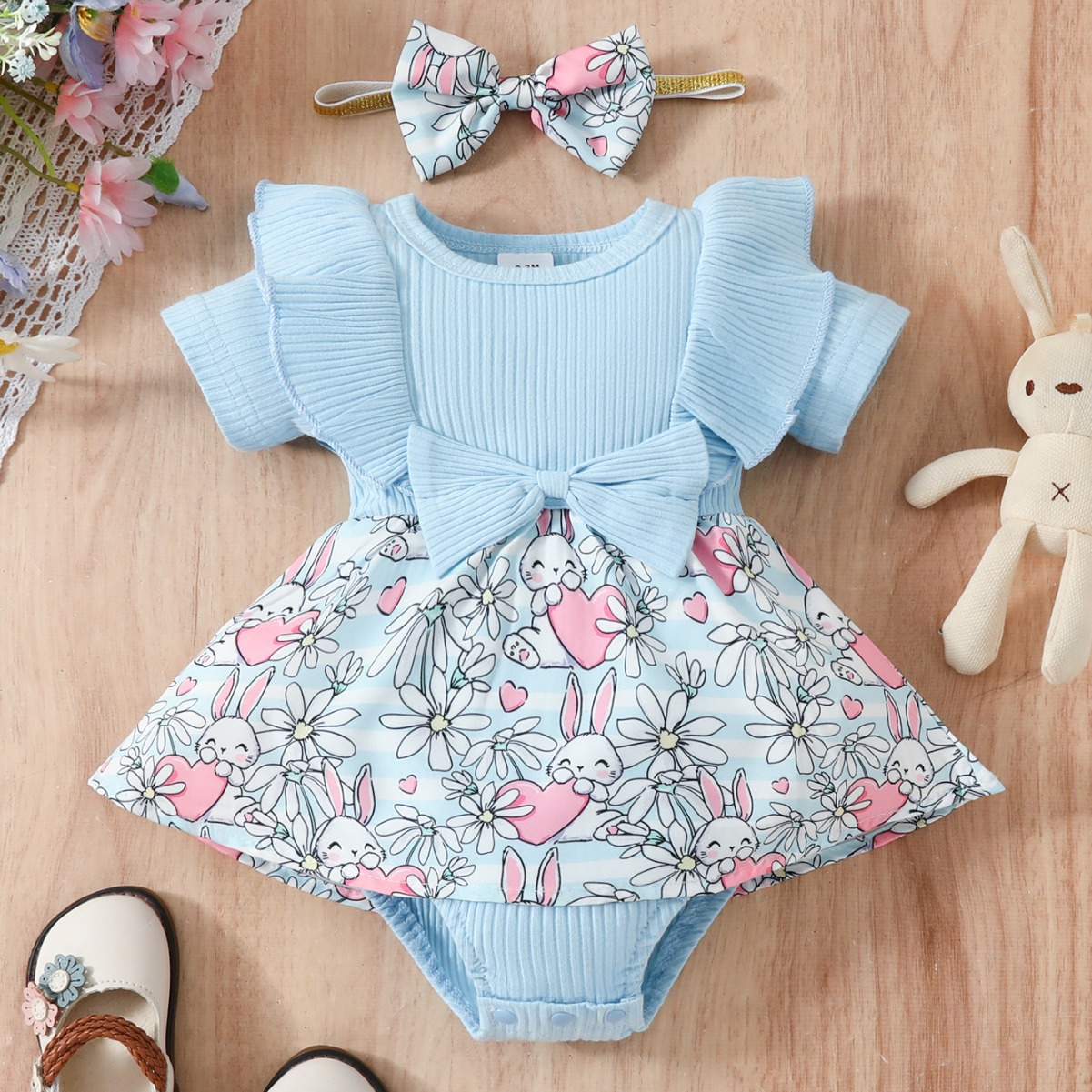 Sky Blue Rabbit Romper-0to3M