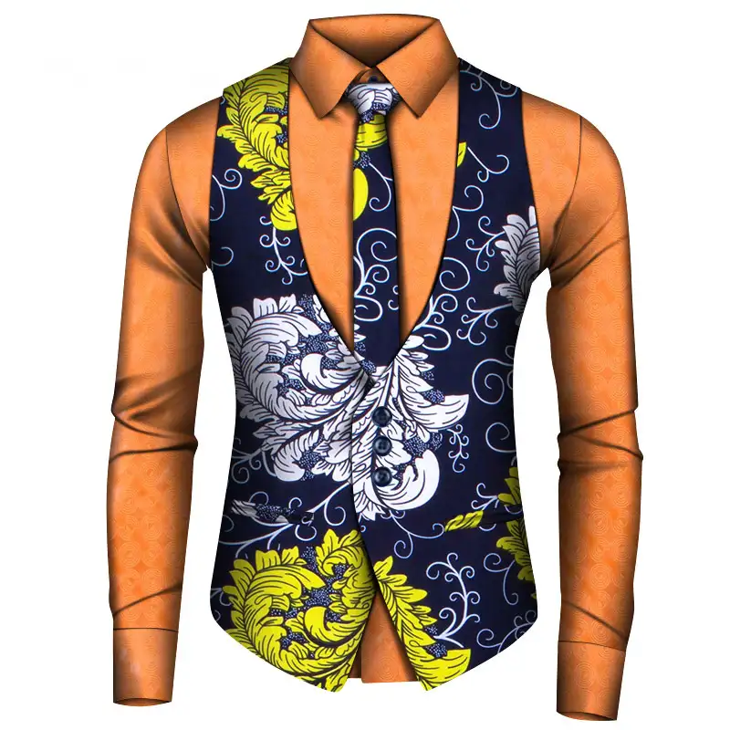 African Men's Shirt Vest Tie Three-piece Set