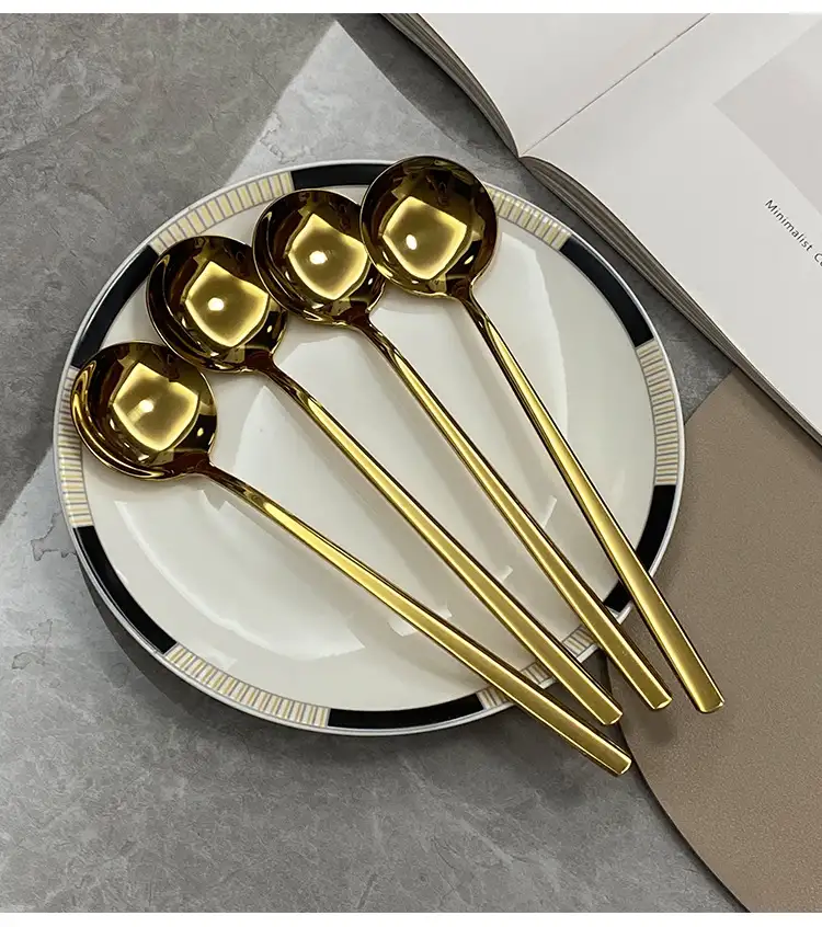 304 Stainless Steel Household Golden Round Head Spoon Creative