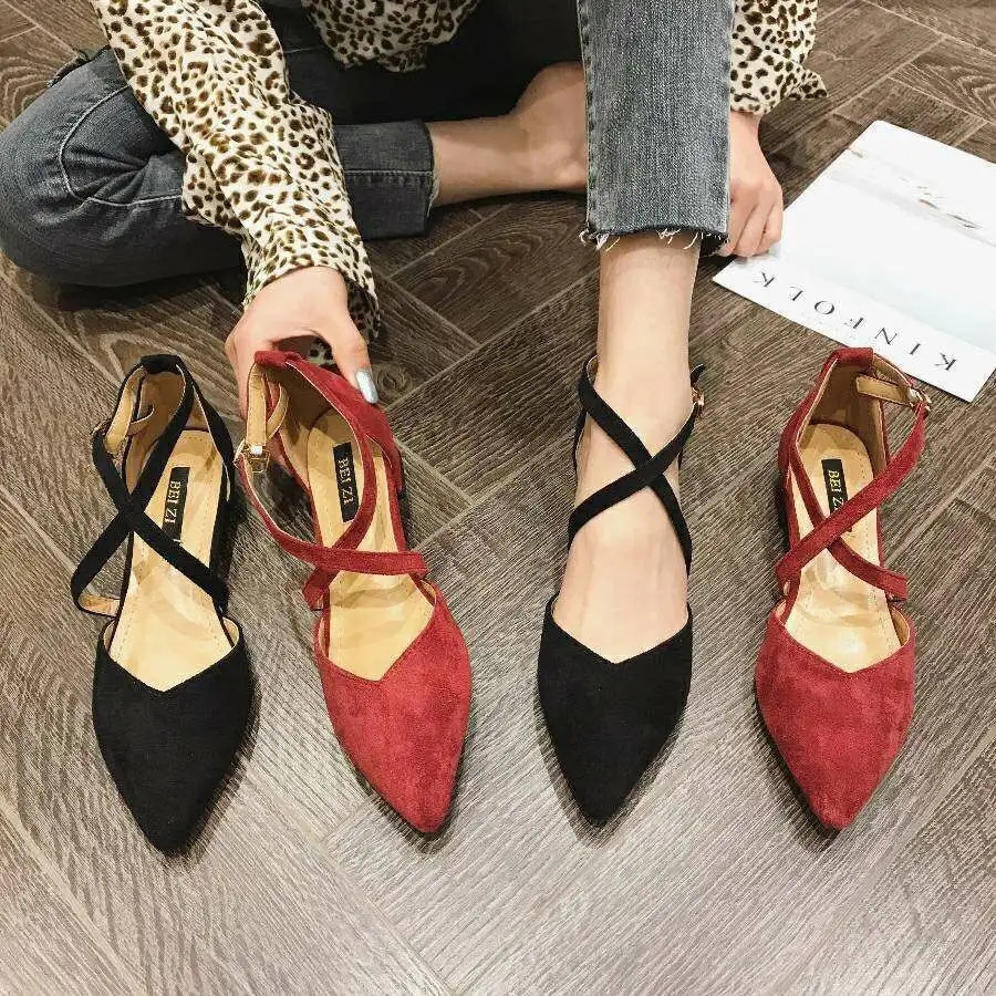 Women's Flat Bottomed Pointed Toe Versatile Cross Tie Single Shoes