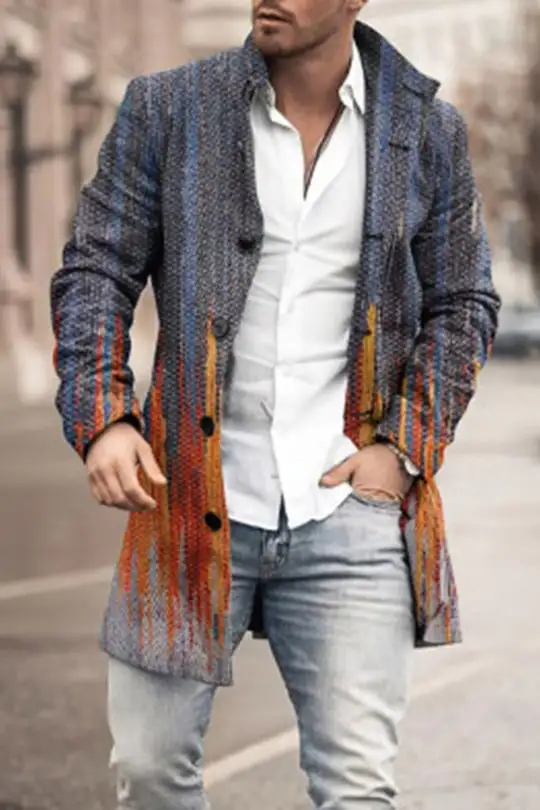 Woolen Printed Men's Coat Fashion Mid-length Trench Coat