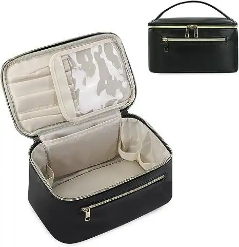 Women's Leather PU Cosmetic Bag Portable Large Capacity Multifunctional Waterproof