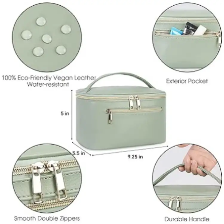 Women's Leather PU Cosmetic Bag Portable Large Capacity Multifunctional Waterproof