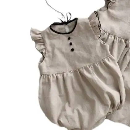 Baby Linen Sleeveless Color Matching Jumpsuit