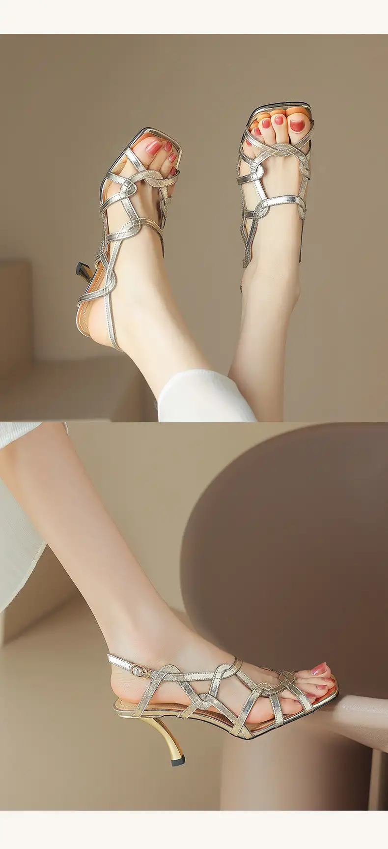 Summer Retro Hollow-out Roman Style Sandals High Heels