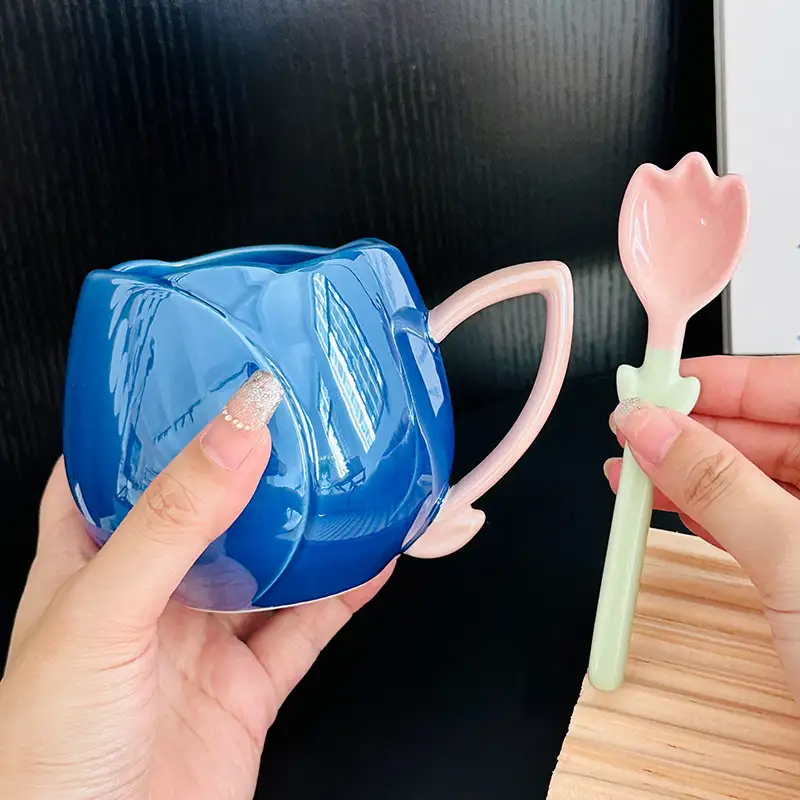 Female Gaomei Tulip Ceramic Mug Without Spoon Girly Heart Water Cup