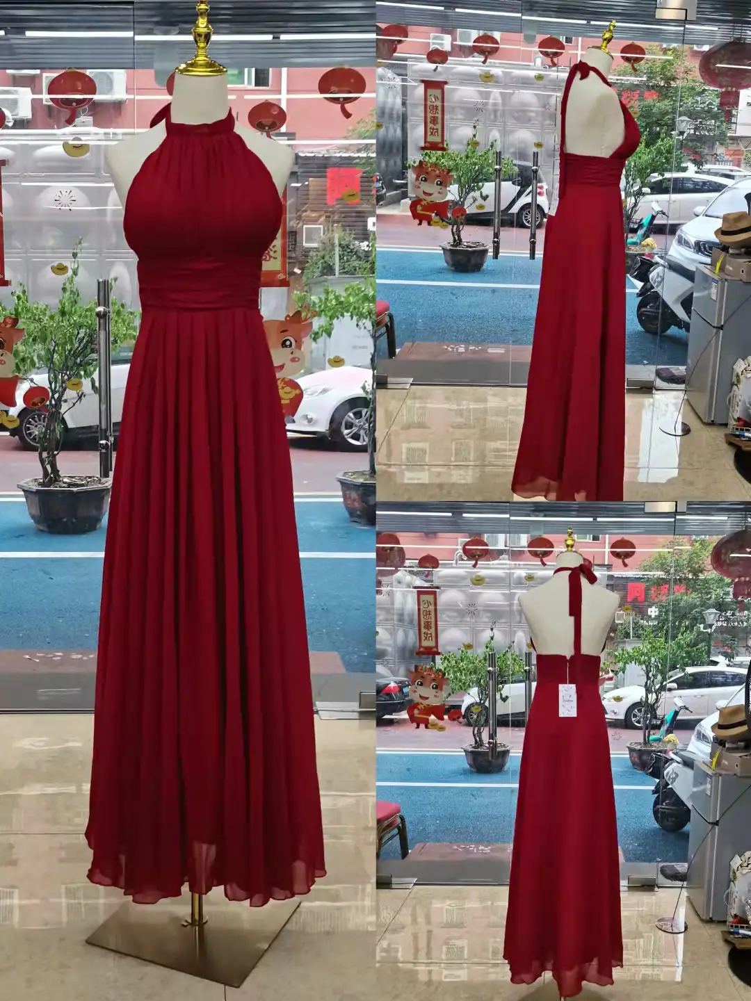 Halter Handmade Evening Dress Model Catwalks Fluffy Chiffon Yarn