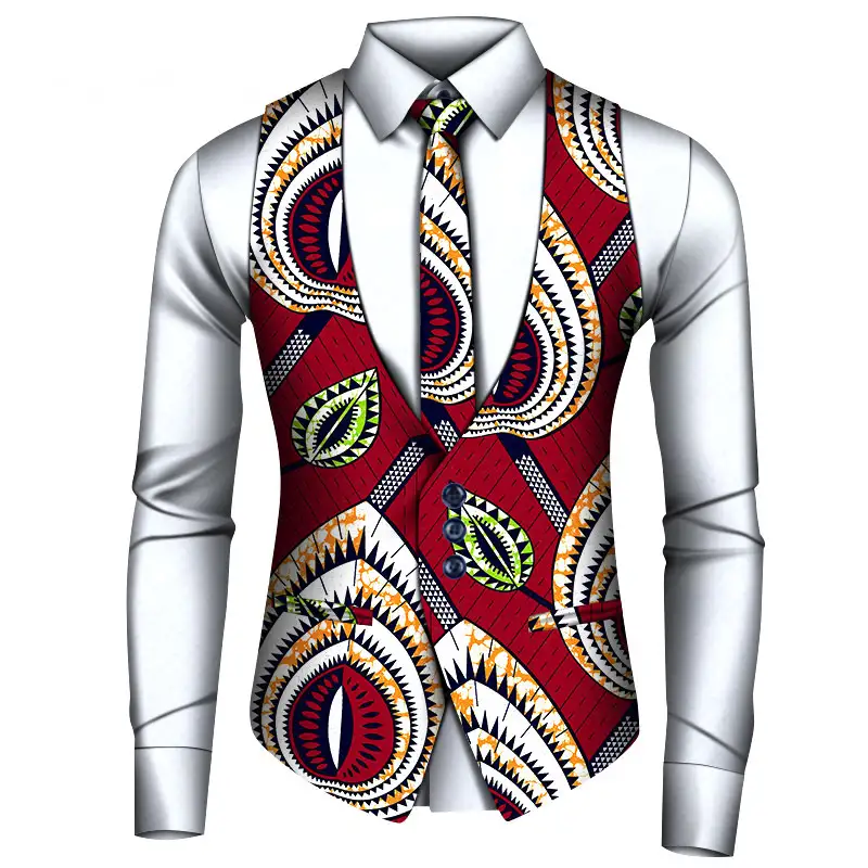 African Men's Shirt Vest Tie Three-piece Set