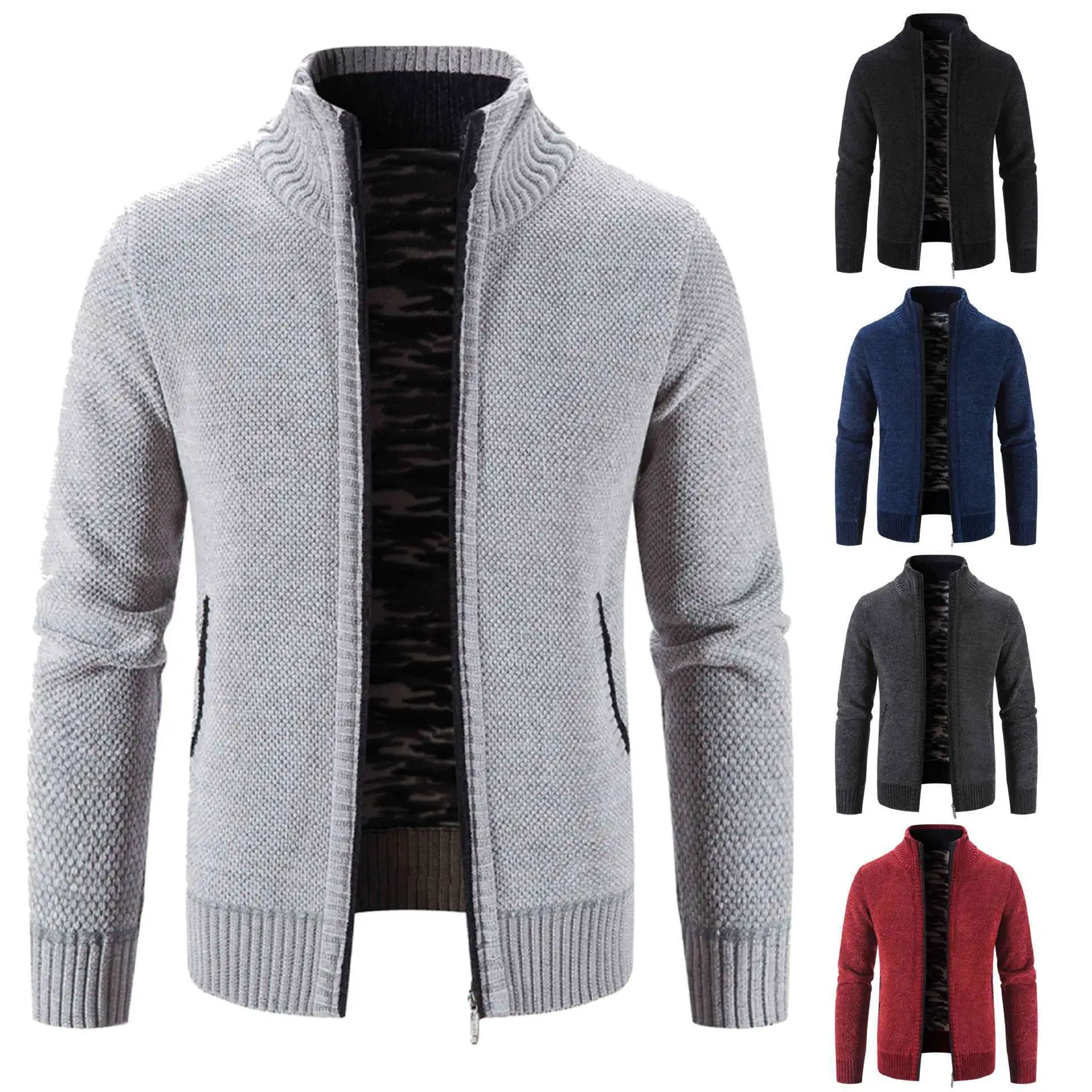 Men's Jacket Knitwear Autumn And Winter Fleece Lined Padded Warm Keeping Cardigan