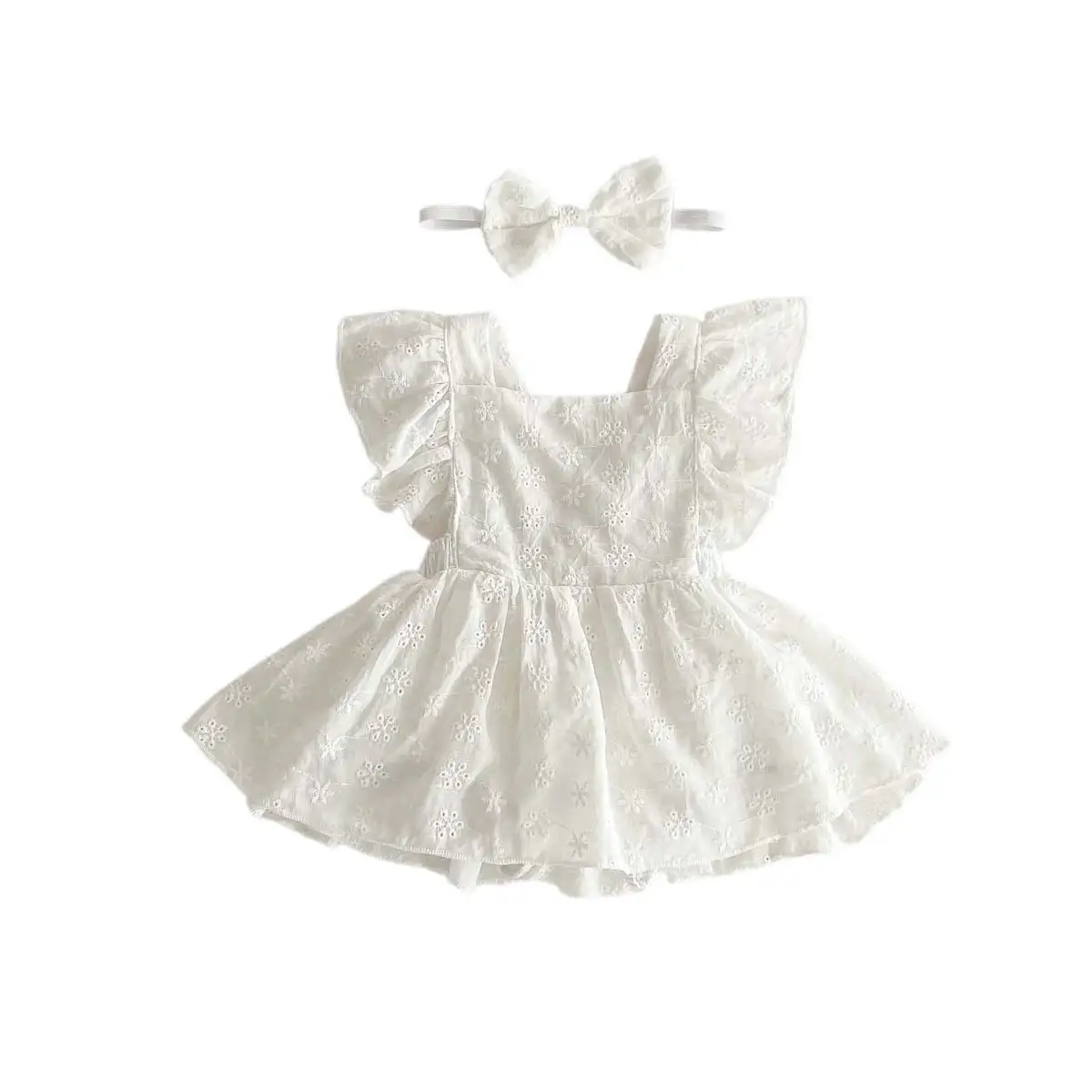 Baby Girl Flounced Sleeve Lace Jumpsuit Princess Dress