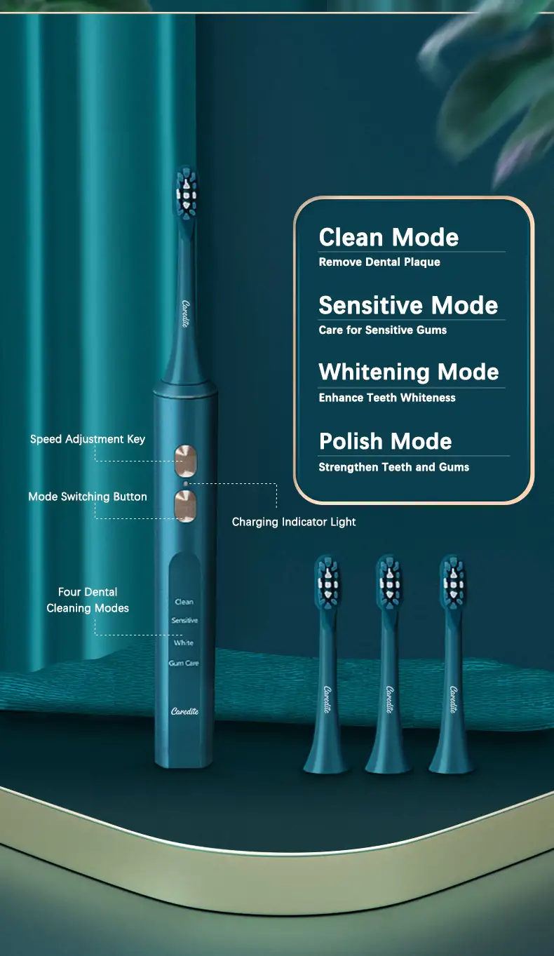 Caredite Newest Travel Electronic Toothbrush With Ultraviolet Disinfection Function Case Suit, 4 Cleaning Modes With 3 Power Model, 45 Days Long Lasting Battery Life