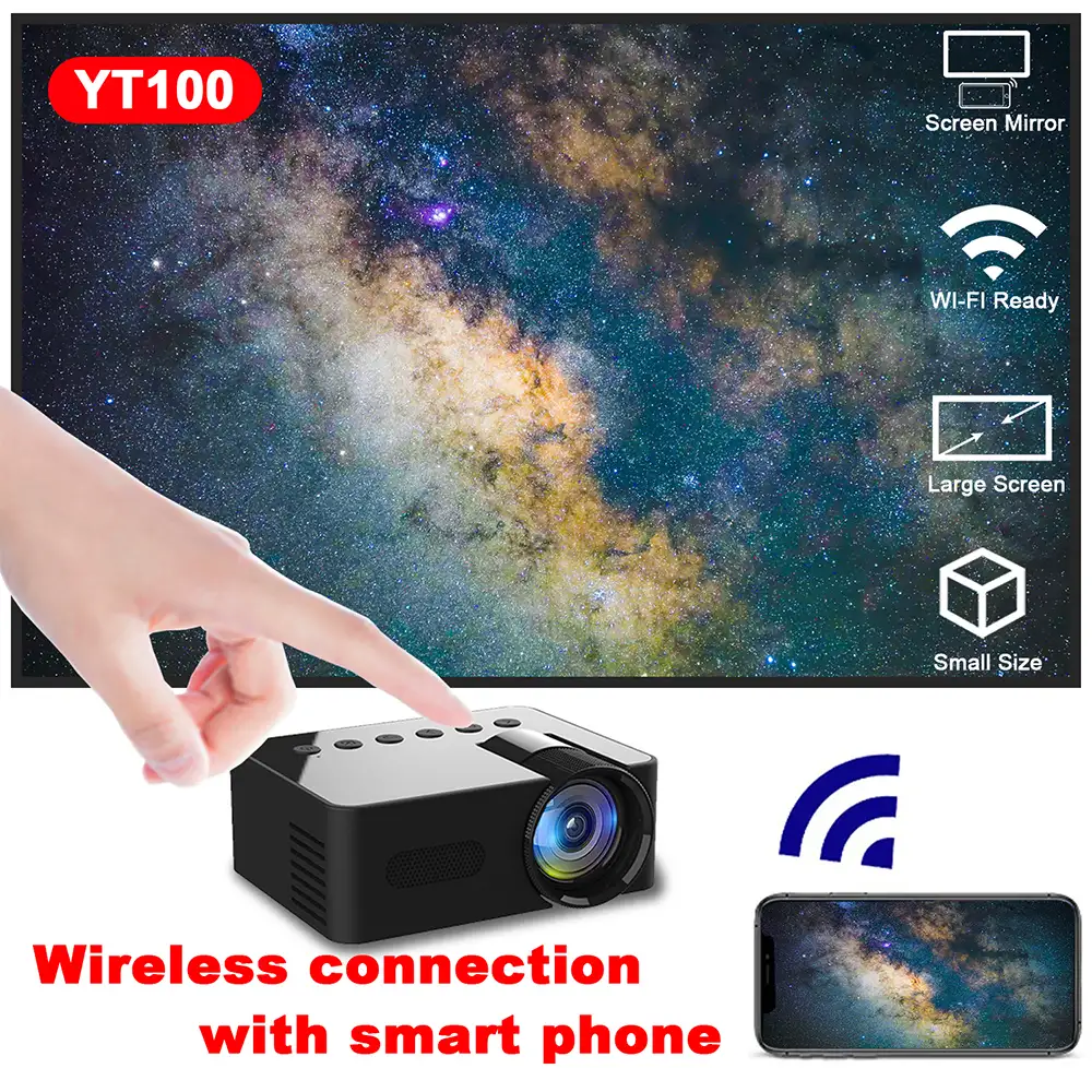 YT100 Home Mini Portable Projector USB Power Supply HD Home Small Wireless Same Screen Phone Projection