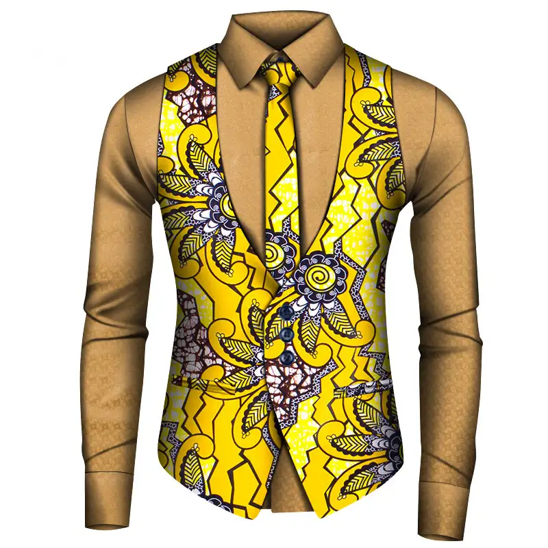 African Men's Shirt Vest Tie Three-piece Set