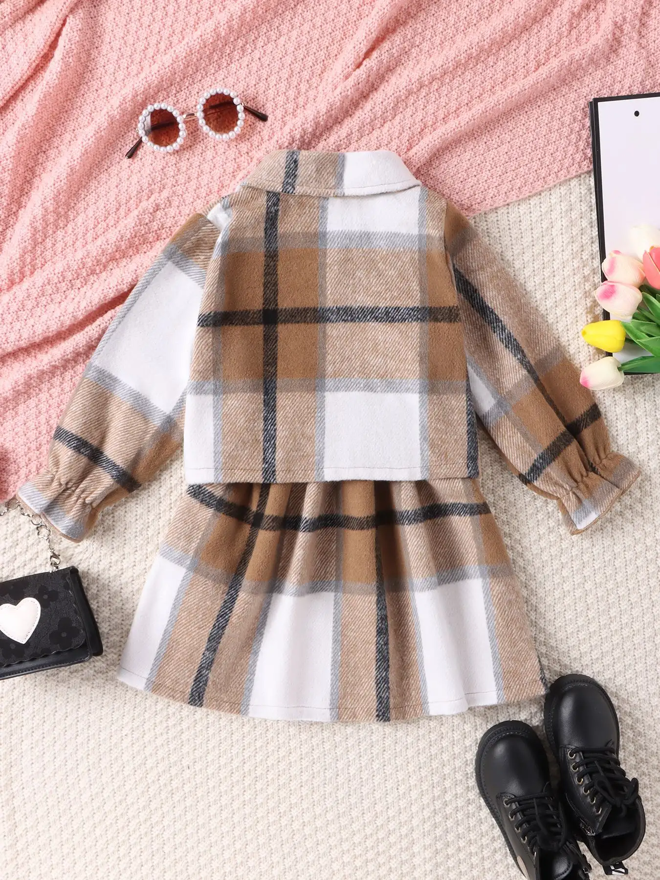 Turtleneck Plaid Dress Plaid Jacket Two-piece Set