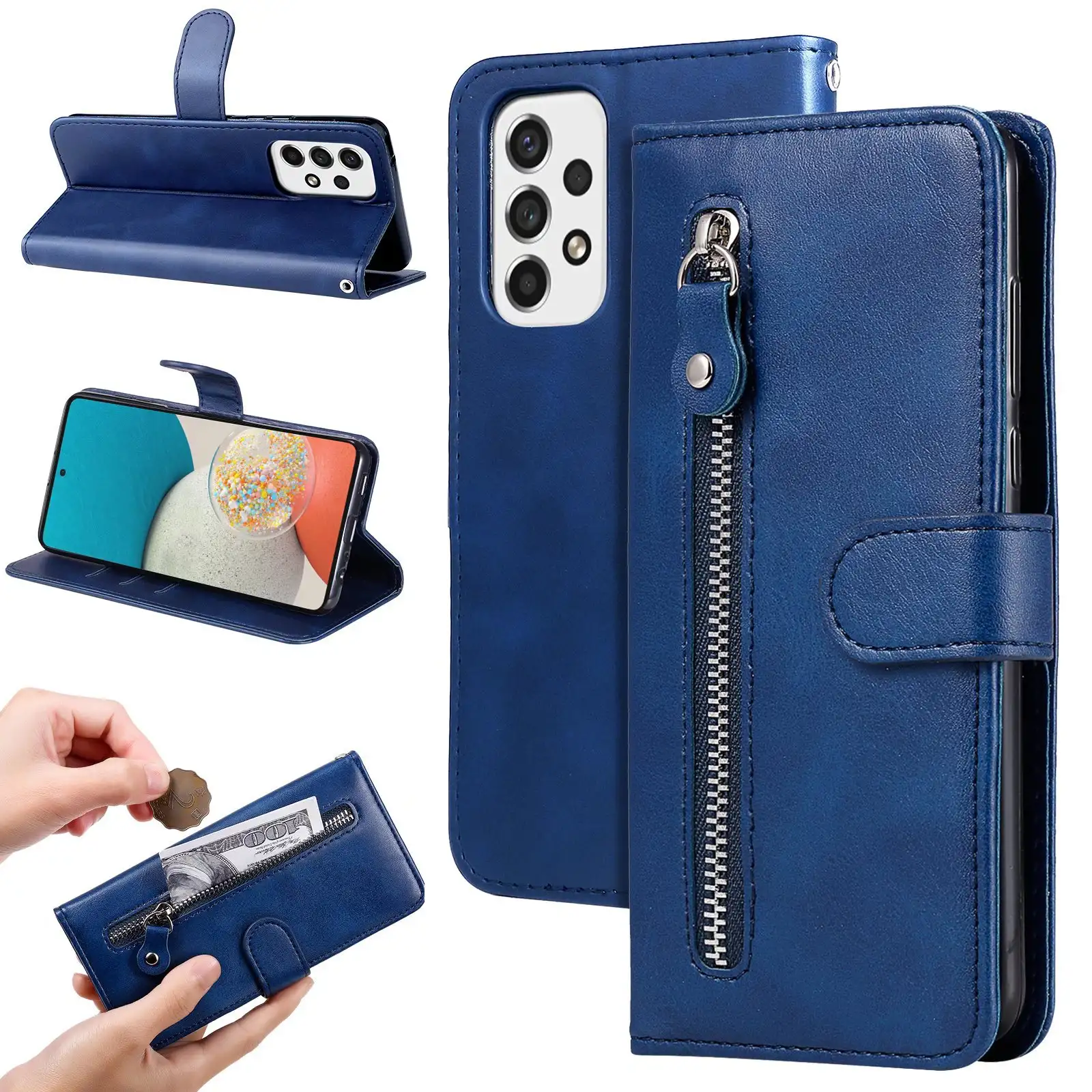 Mobile Phone Leather Case Zipper Wallet Card Holder Protective Case