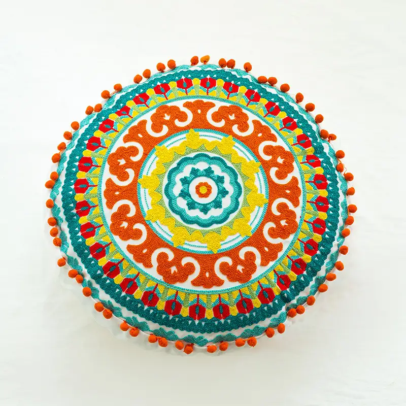 Moroccan Ethnic Style Hand-embroidered Round Pillow Cover