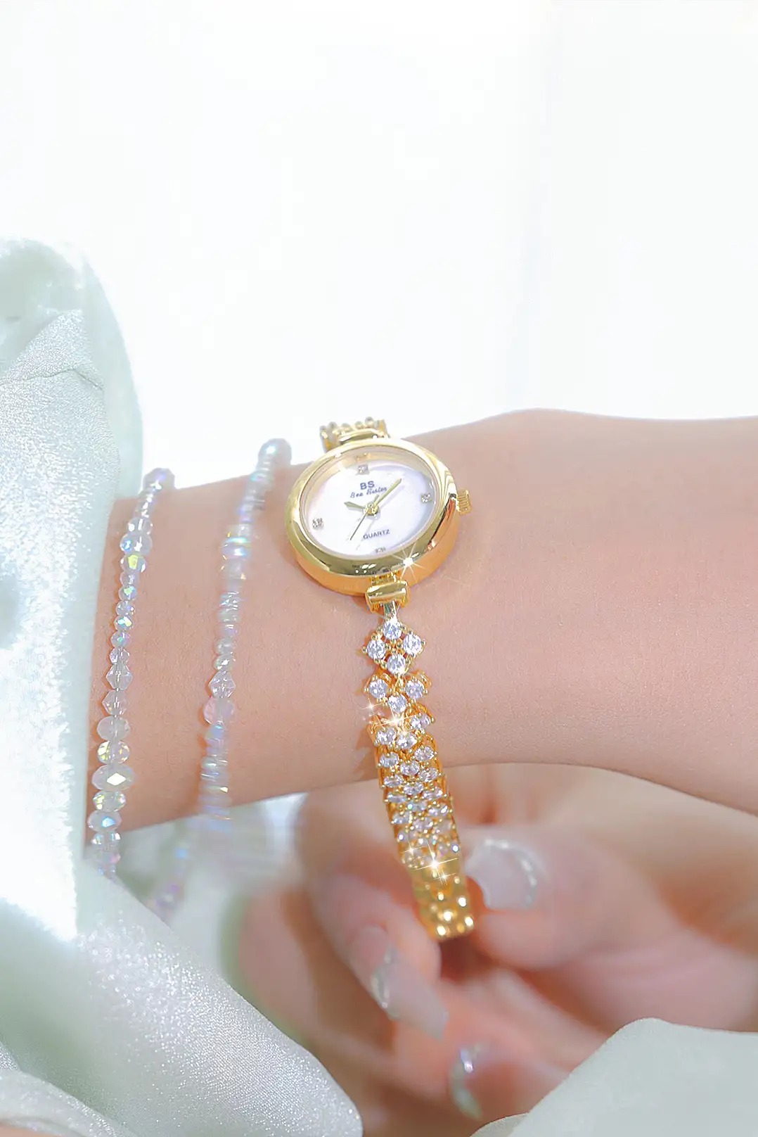 Mermaid Light Luxury Diamond Small Gold And Silver Chain Watch