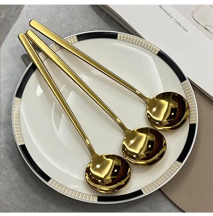 304 Stainless Steel Household Golden Round Head Spoon Creative