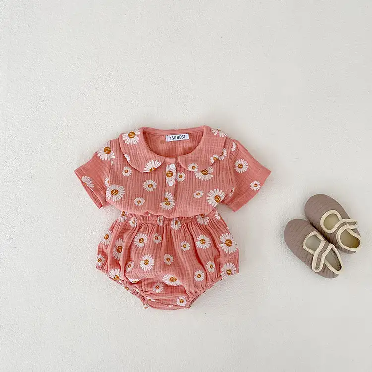 Baby Girl Suit Korean Style Doll Collar Short Sleeve Top