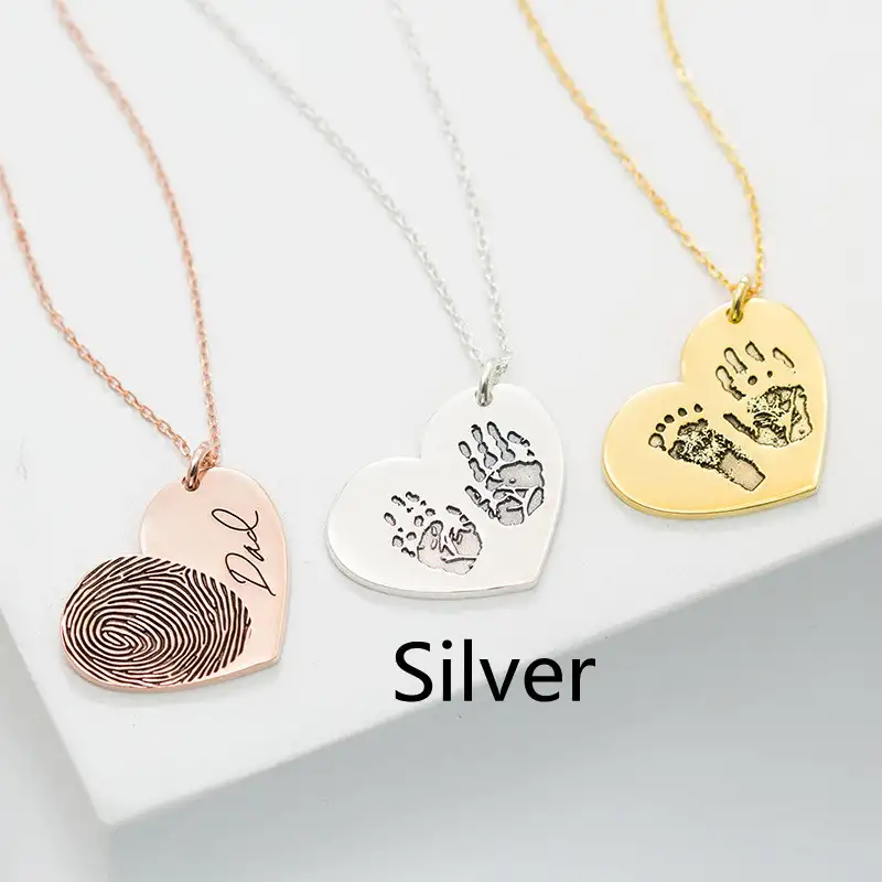 Silver Personalized Custom Lettering Love Fingerprint Letter Name Necklace