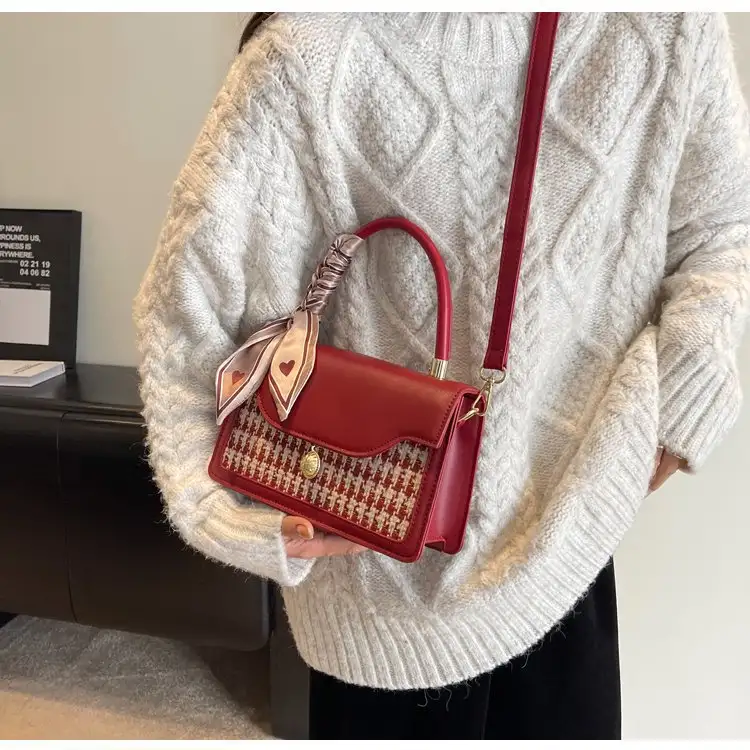 Woolen Texture Shoulder Small Square Bag