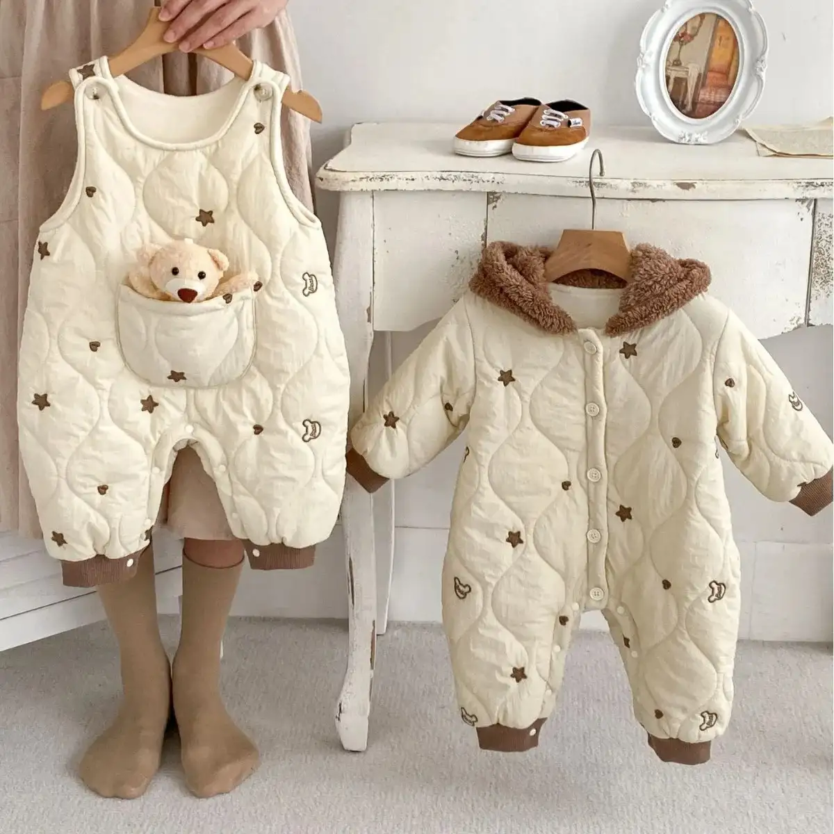 Ins Baby Winter Thickened Jumpsuit Thick Warm Hooded Romper