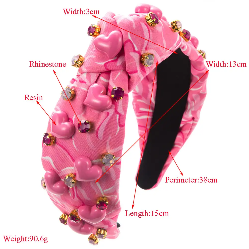 Printed Fabric Valentine's Day Headband Female Hand-stitched Gem Inlaid Love Accessories