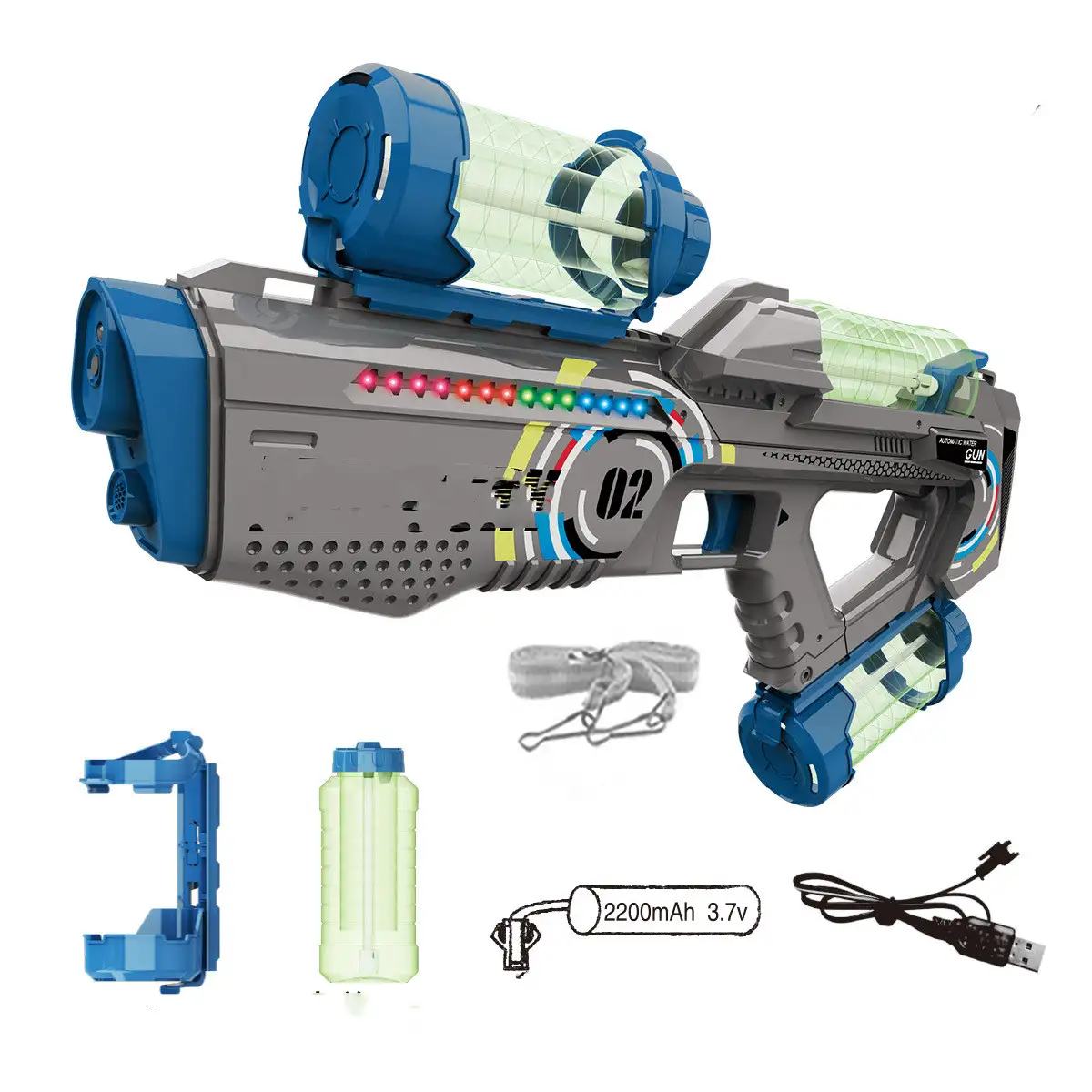 Automatic Summer Electric Water Gun With Light Rechargeable Continuou Firing Party Game Kids Space Splashing Toys For Boys Gift