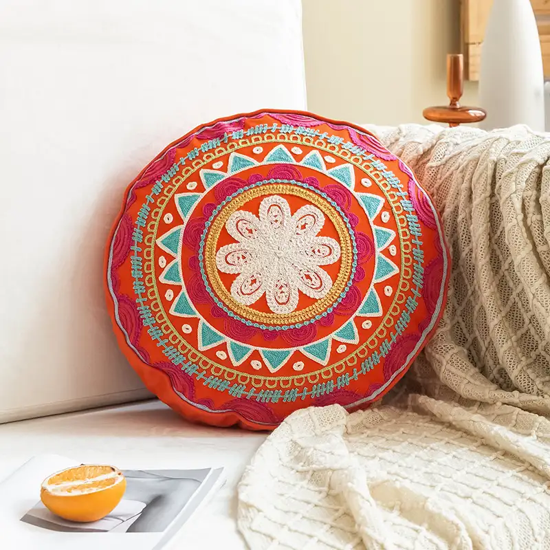 Moroccan Ethnic Style Hand-embroidered Round Pillow Cover